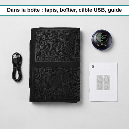 Dans la boîte : tapis, boîtier, câble USB, guide