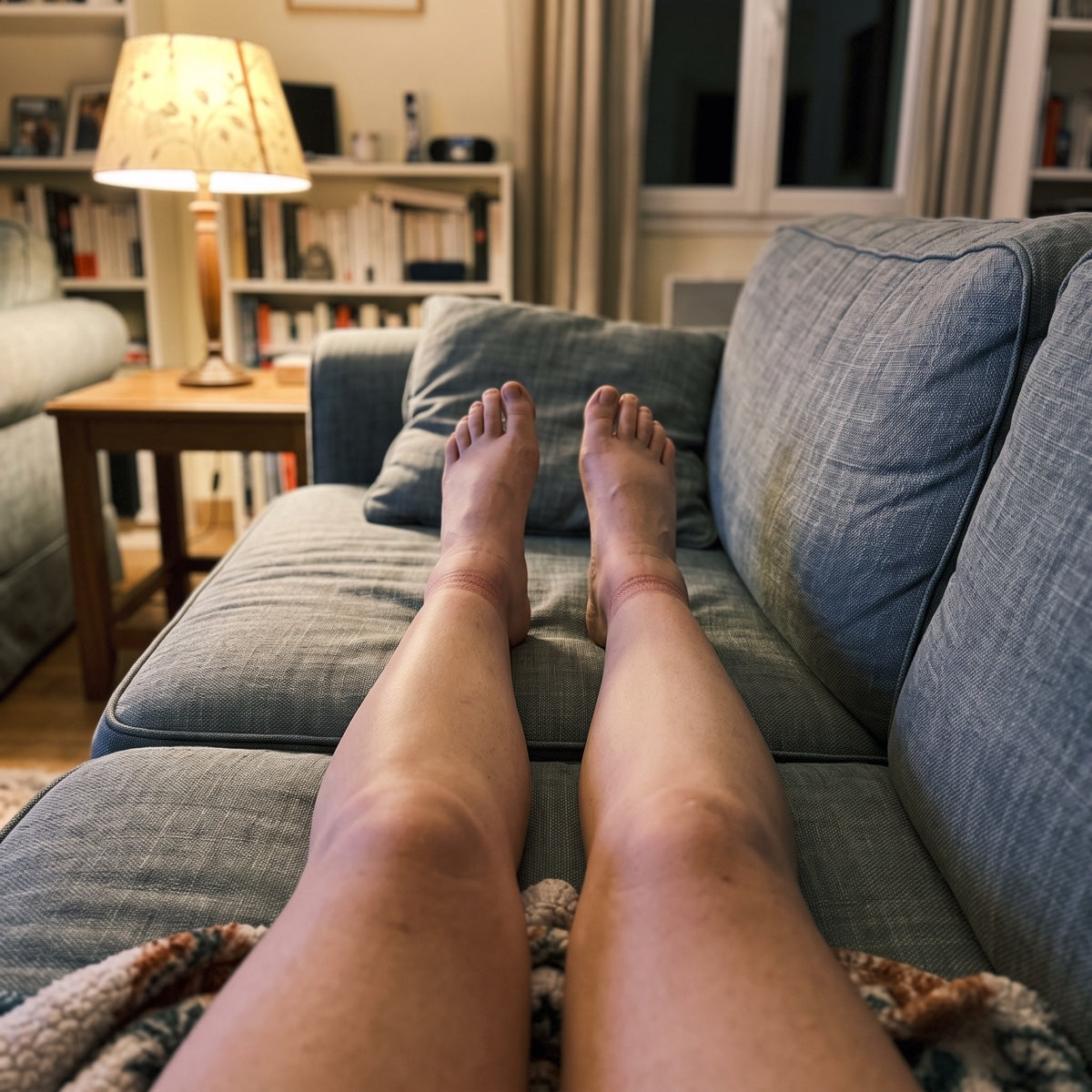 Le soir, les jambes posées, lourdes